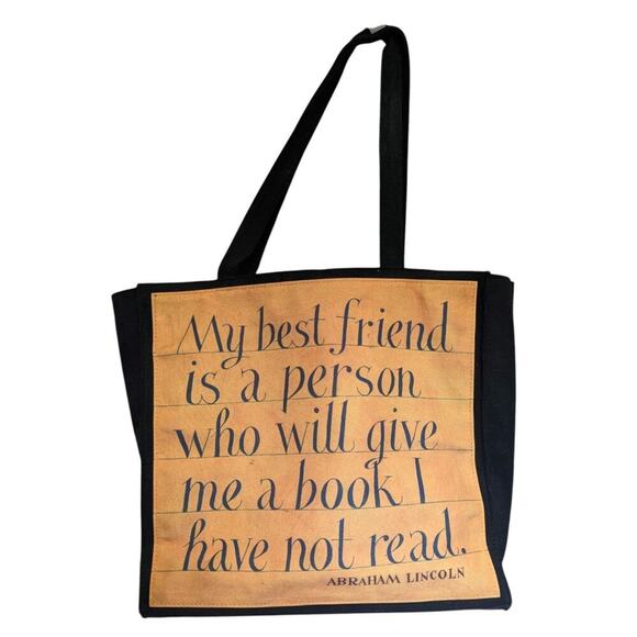 Barnes & Noble Canvas Tote Bag Zip Compartment Book Lover's Quotes Black Bag - Picture 1 of 9